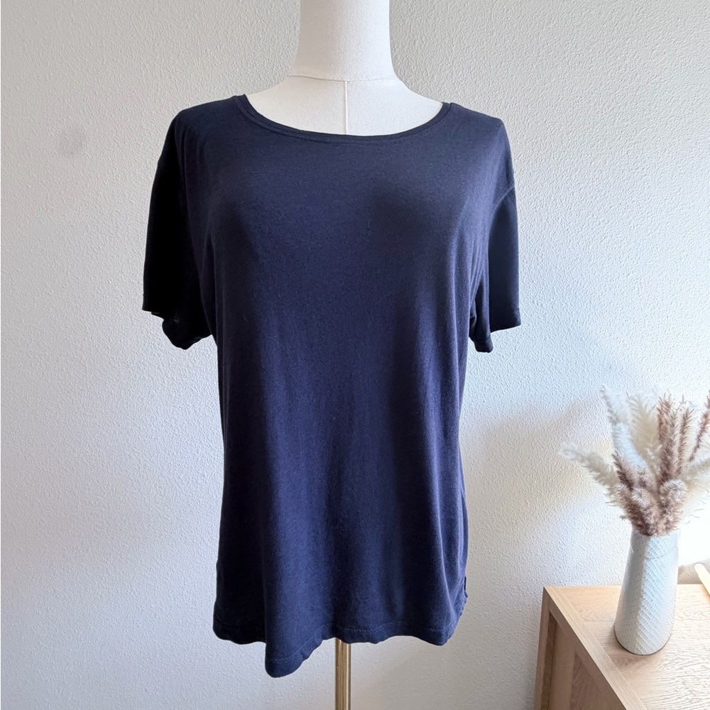Lululemon Womens Navy Blue‎ Short Sleeve Scoop Neck Relaxed Fit T-Shirt Logo